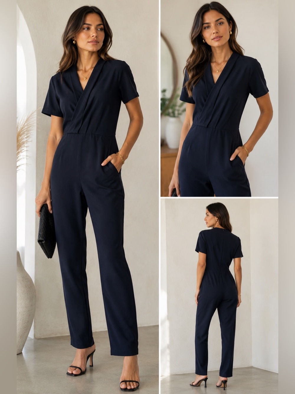 COS Navy Short-Sleeve Wrap V-Neck Jumpsuit